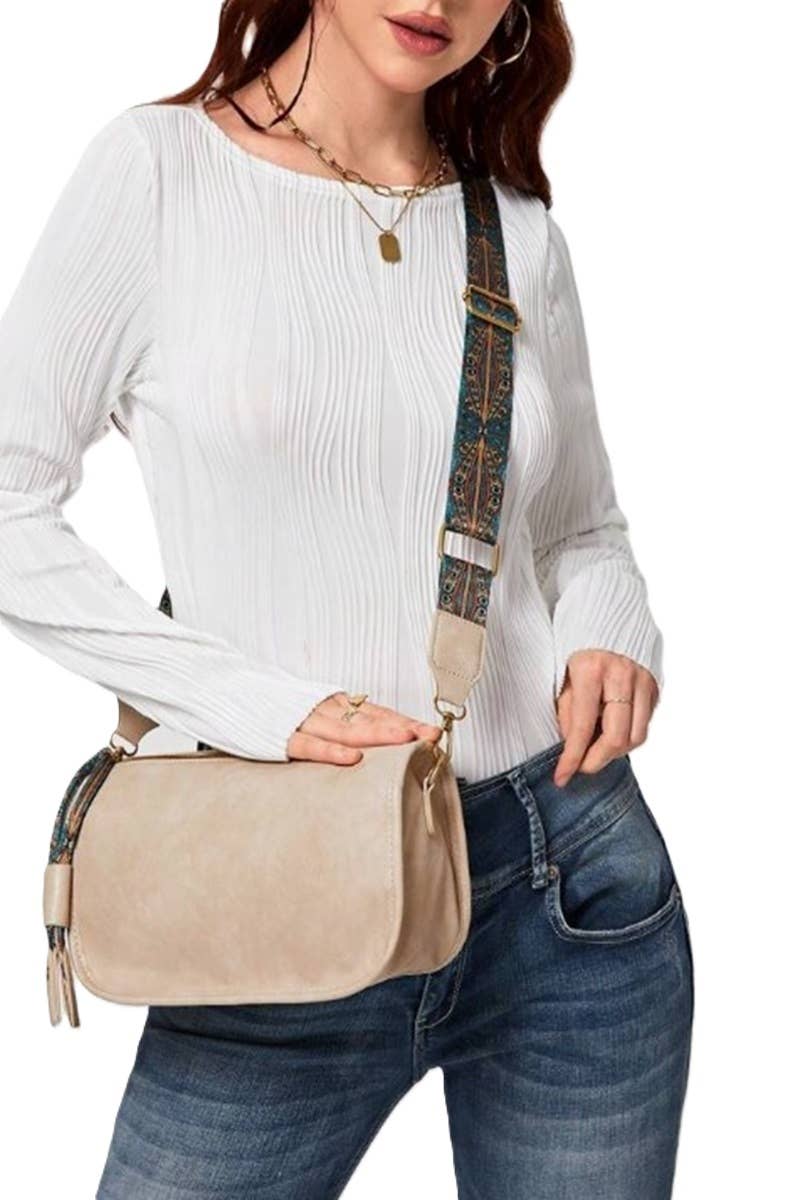 ',....PATTERN STRAP ZIPPER SHOULDER BAG