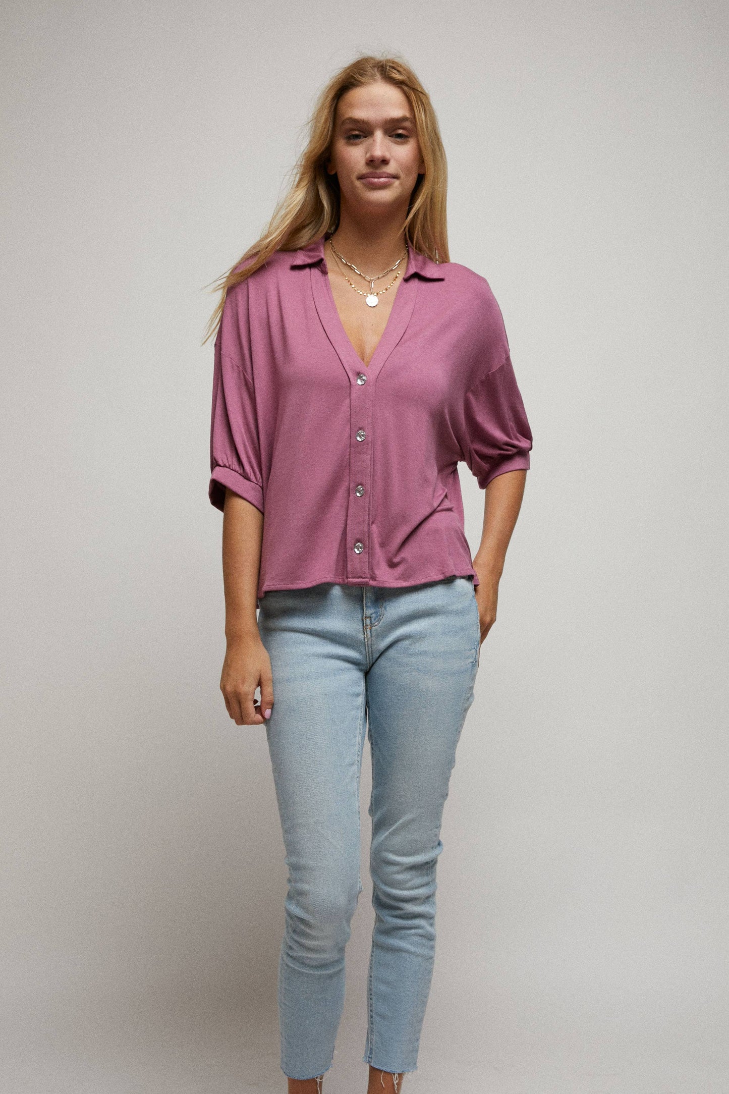 Rhinstone Button Down Crop Shirt