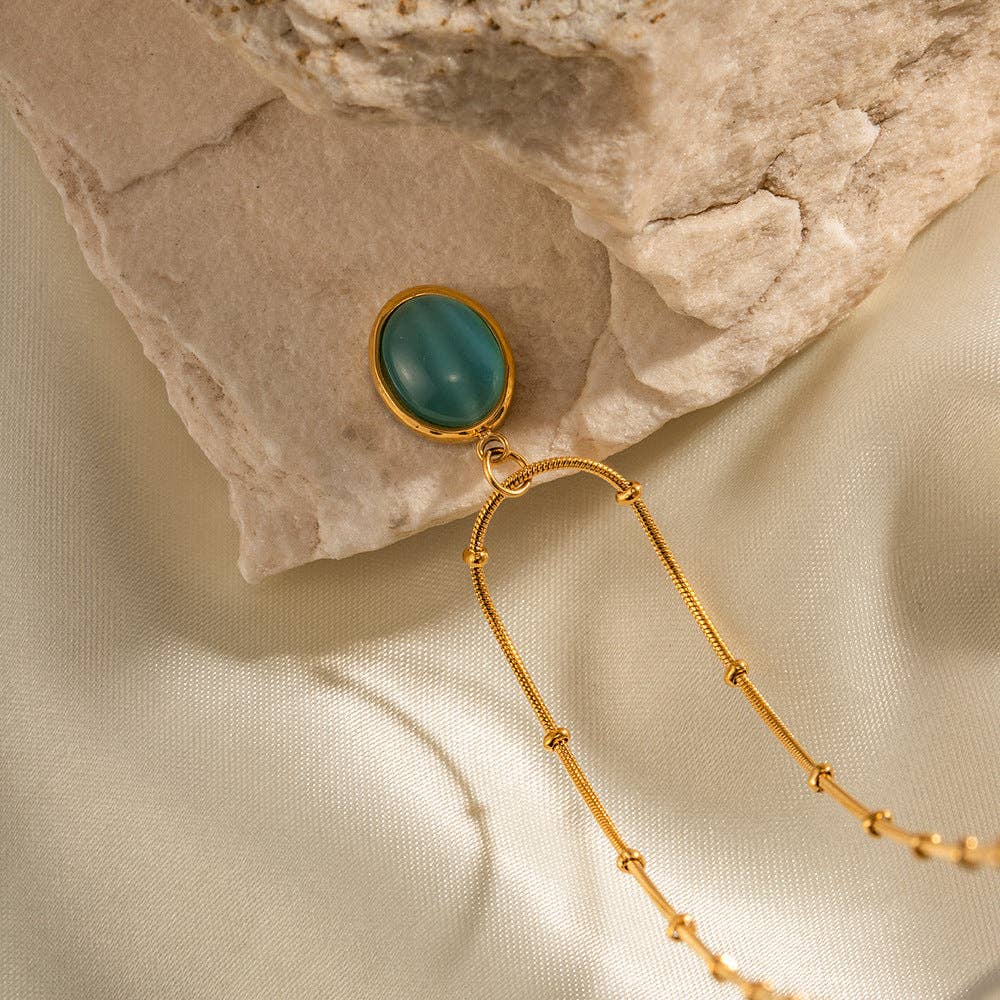 Vintage Blue Stone Pendant Necklace DPJN0856