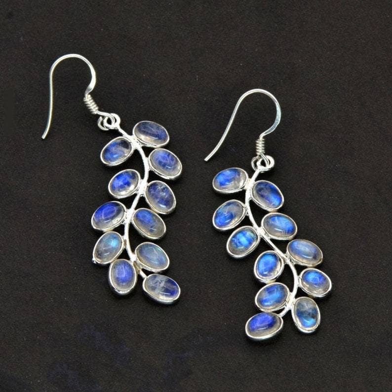 Creative Leaf Alloy Glitter Moonstone Earrings