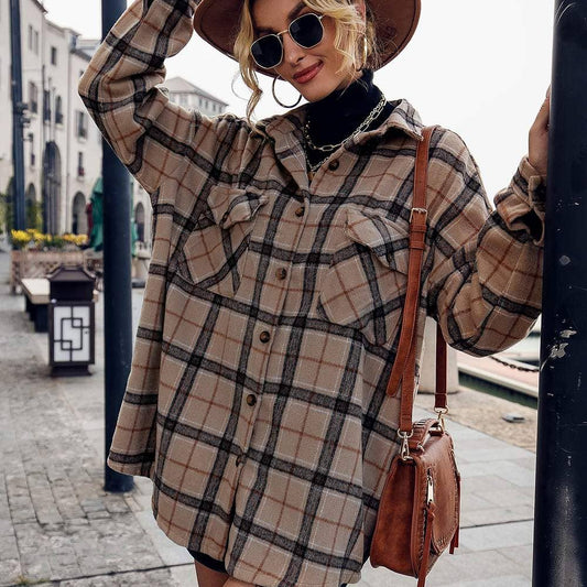 Plaid Drop Shoulder Shacket
