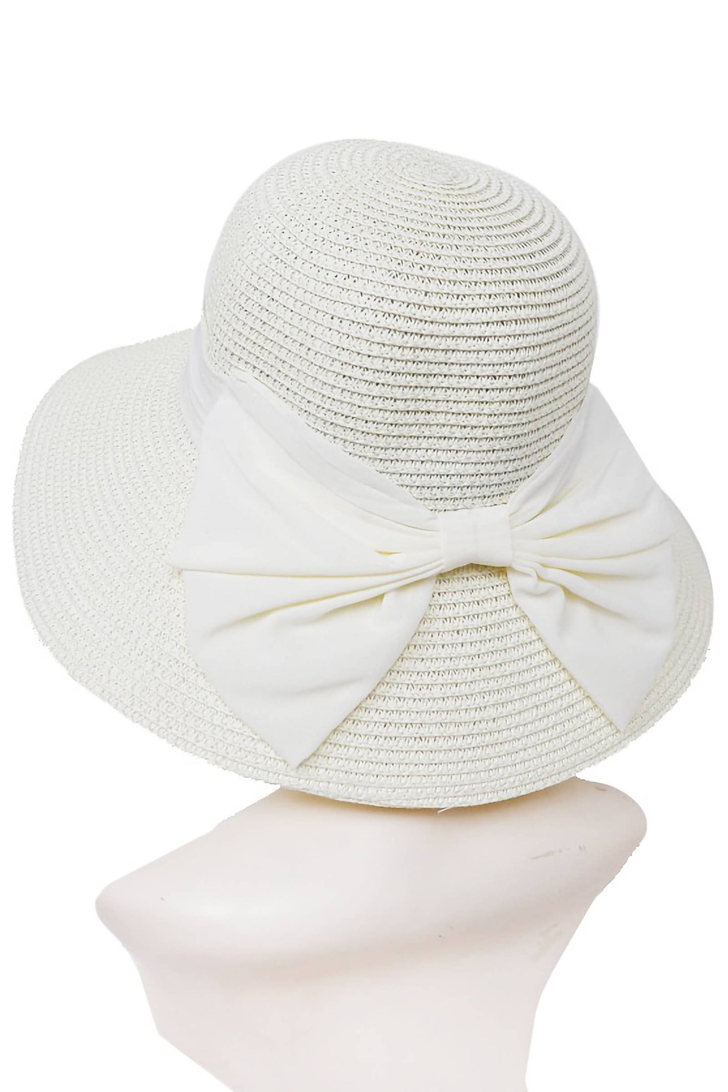 Satin Derby Bow Bucket Straw Sun Hat