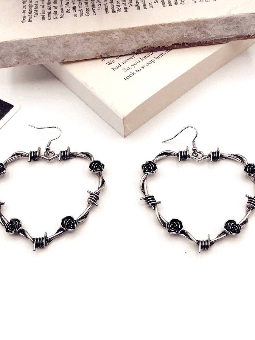 Thorn Rose Love Heart Earrings