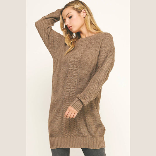 WARM EMBRACE TEXTURED LONG KNIT TUNIC TOP SWEATER