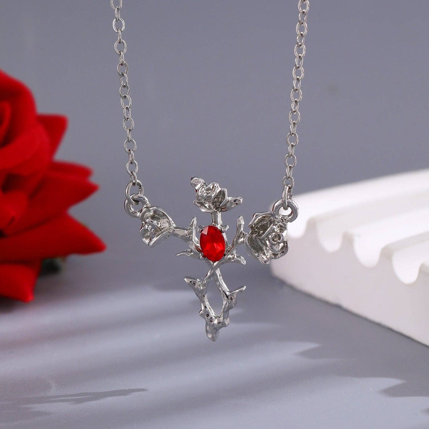 Gothic Heart Rose Flower Necklace for Women