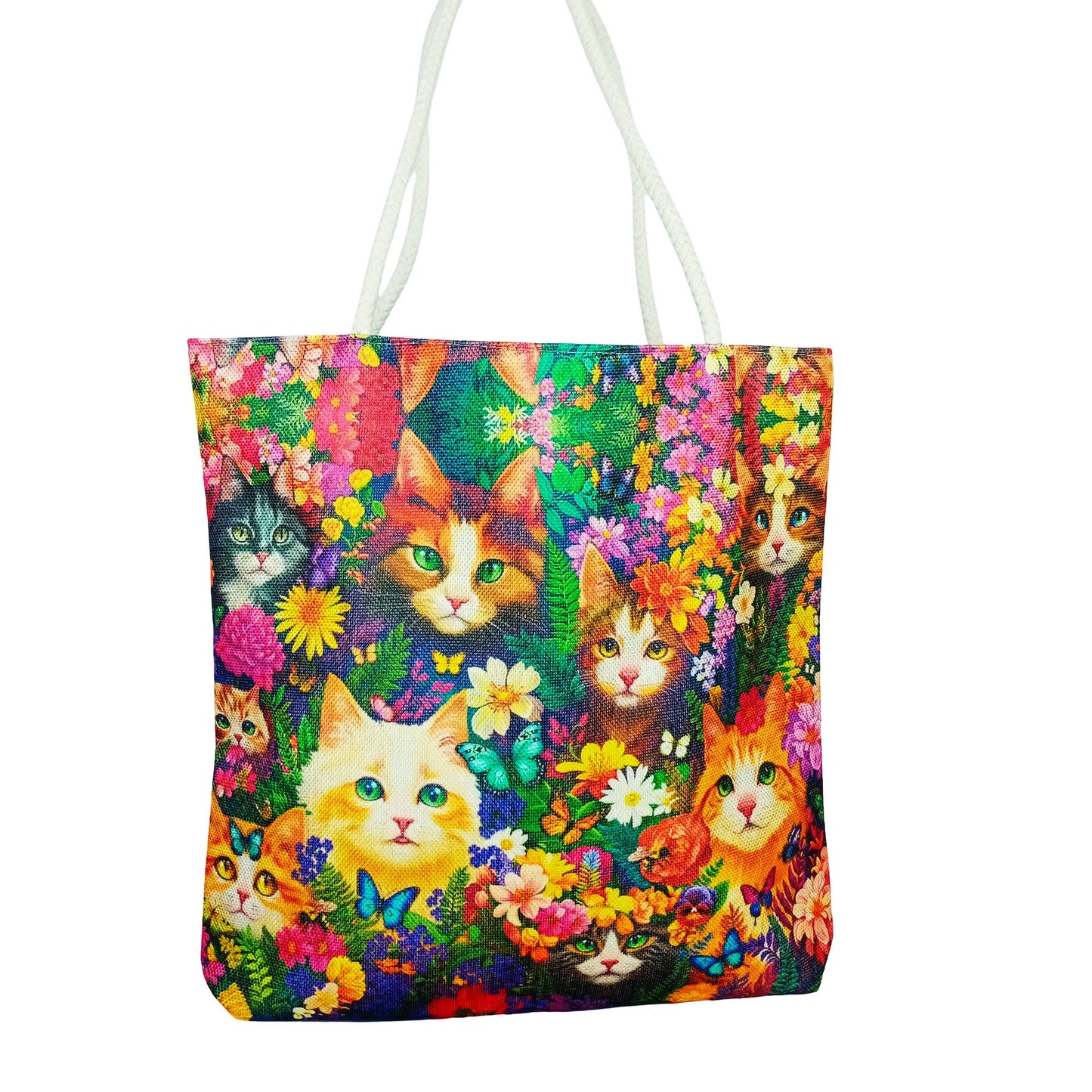 Cats with Flowers Tote Bag