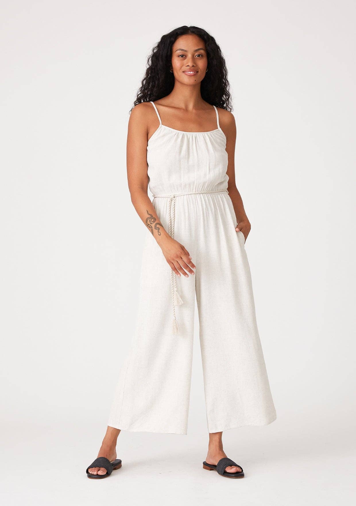 Spaghetti Strap Belted Wide Leg Jumpsuit