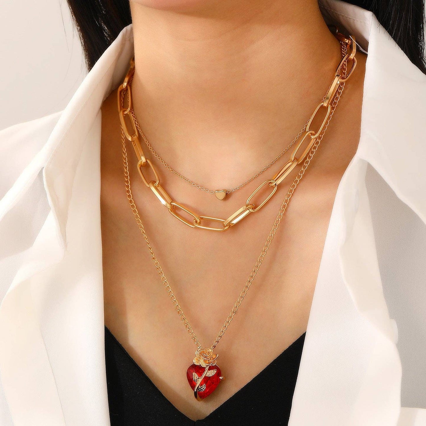 Gothic Heart Rose Flower Necklace for Women