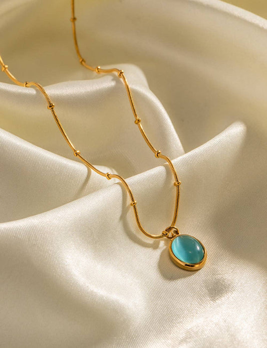 Vintage Blue Stone Pendant Necklace DPJN0856