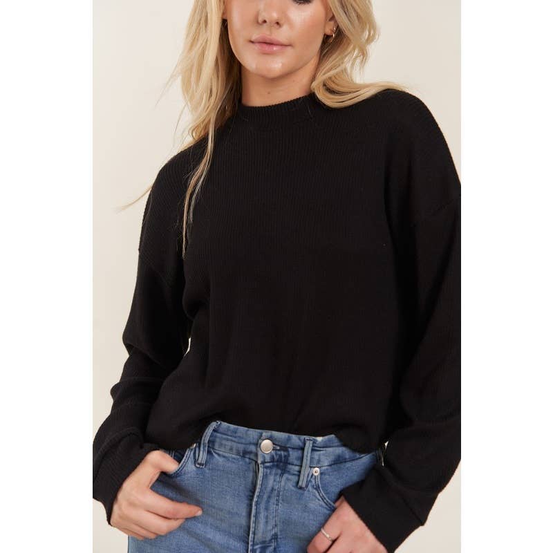 Mock Neck Long Sleeve Brushed Sweater Knit Top