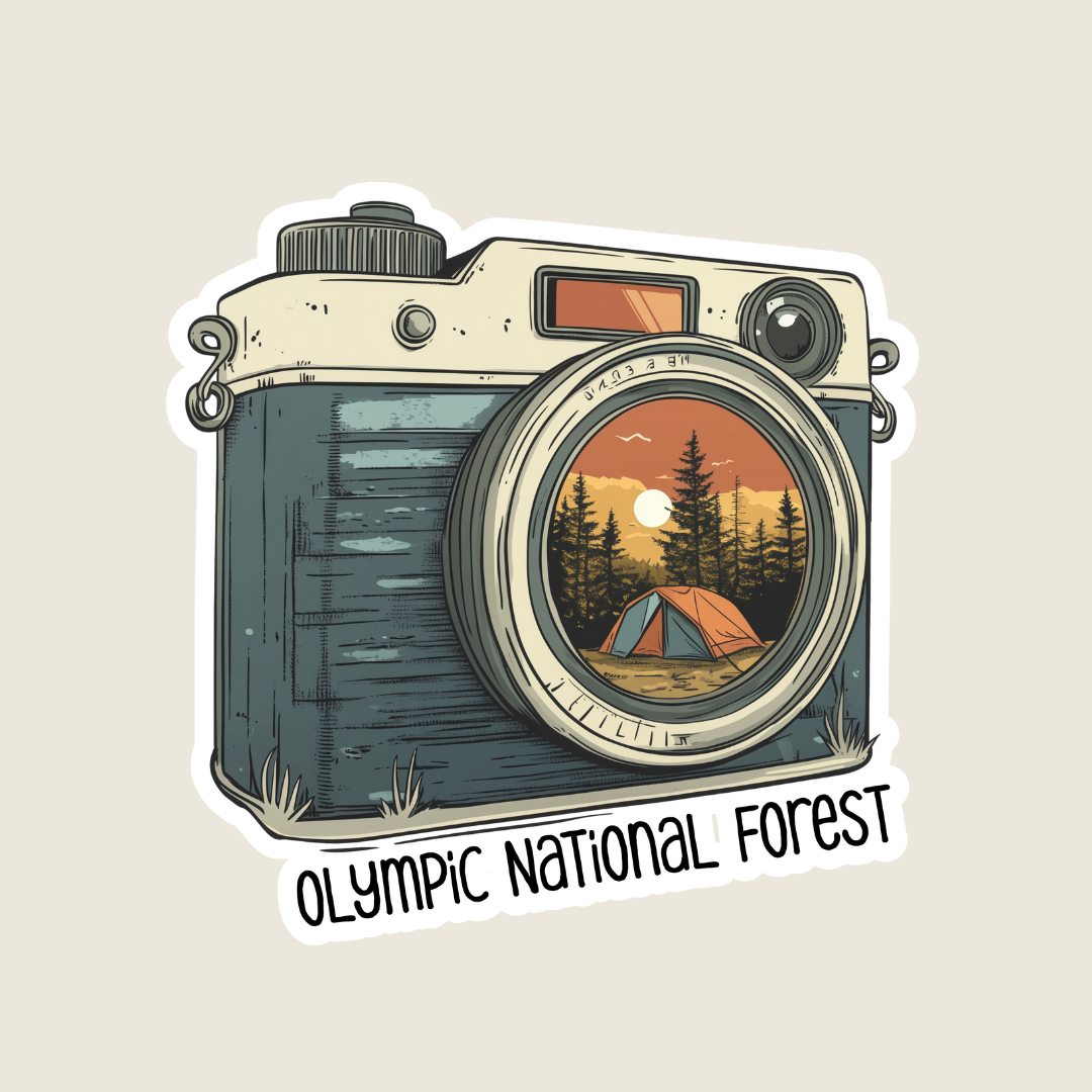 Mountain Camping Scene Vintage Camera Custom Sticker (M1158)