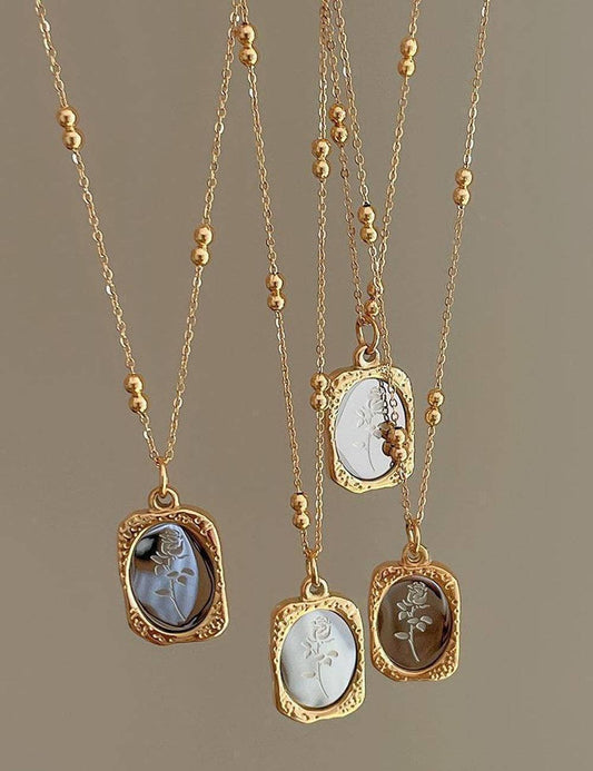 Relief Magic Mirror Rose Titanium Steel Necklace DP26I650W