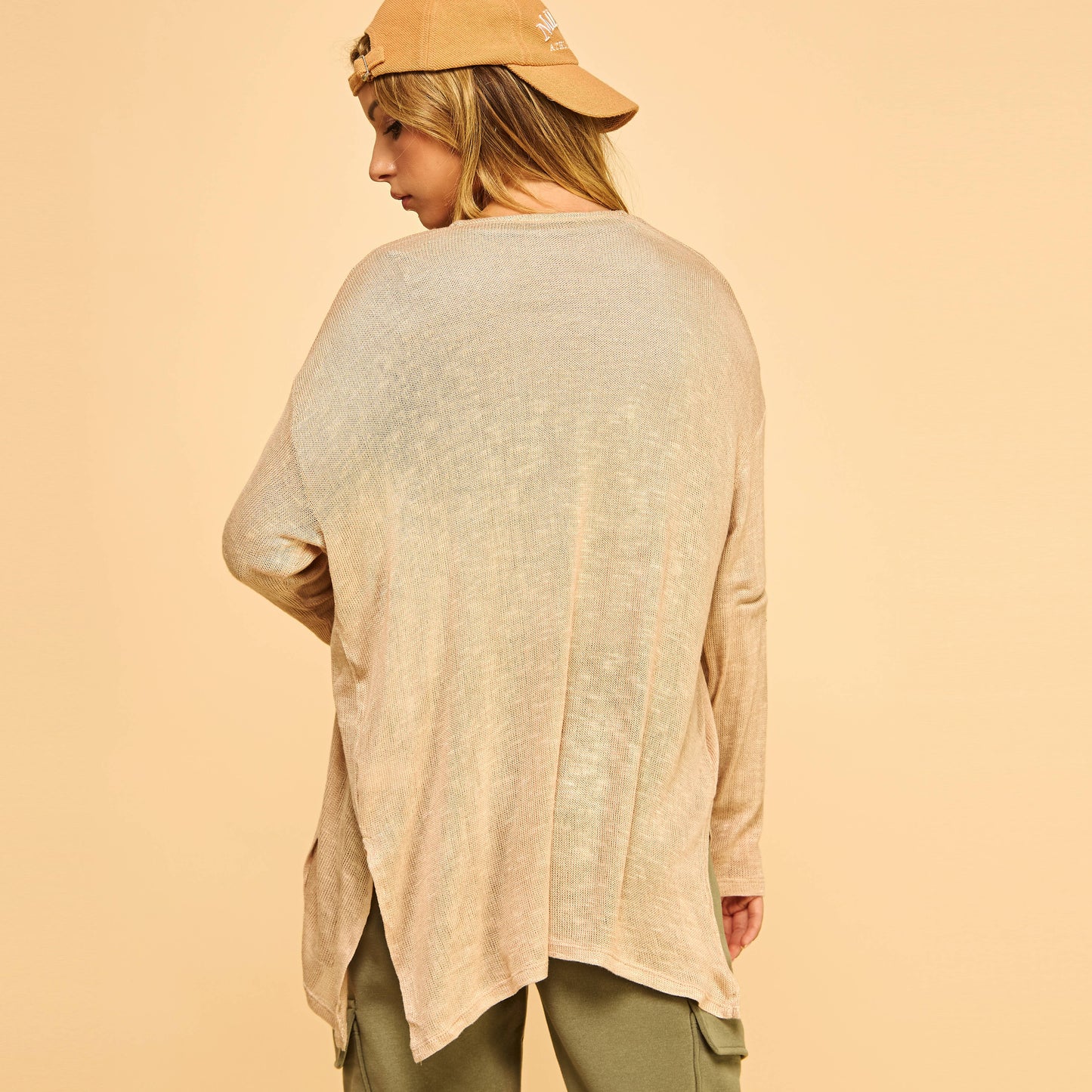 SLUBBED HACCI MIDI LONG SLEEVE DUSTER W/SIDE SLITS-F76353