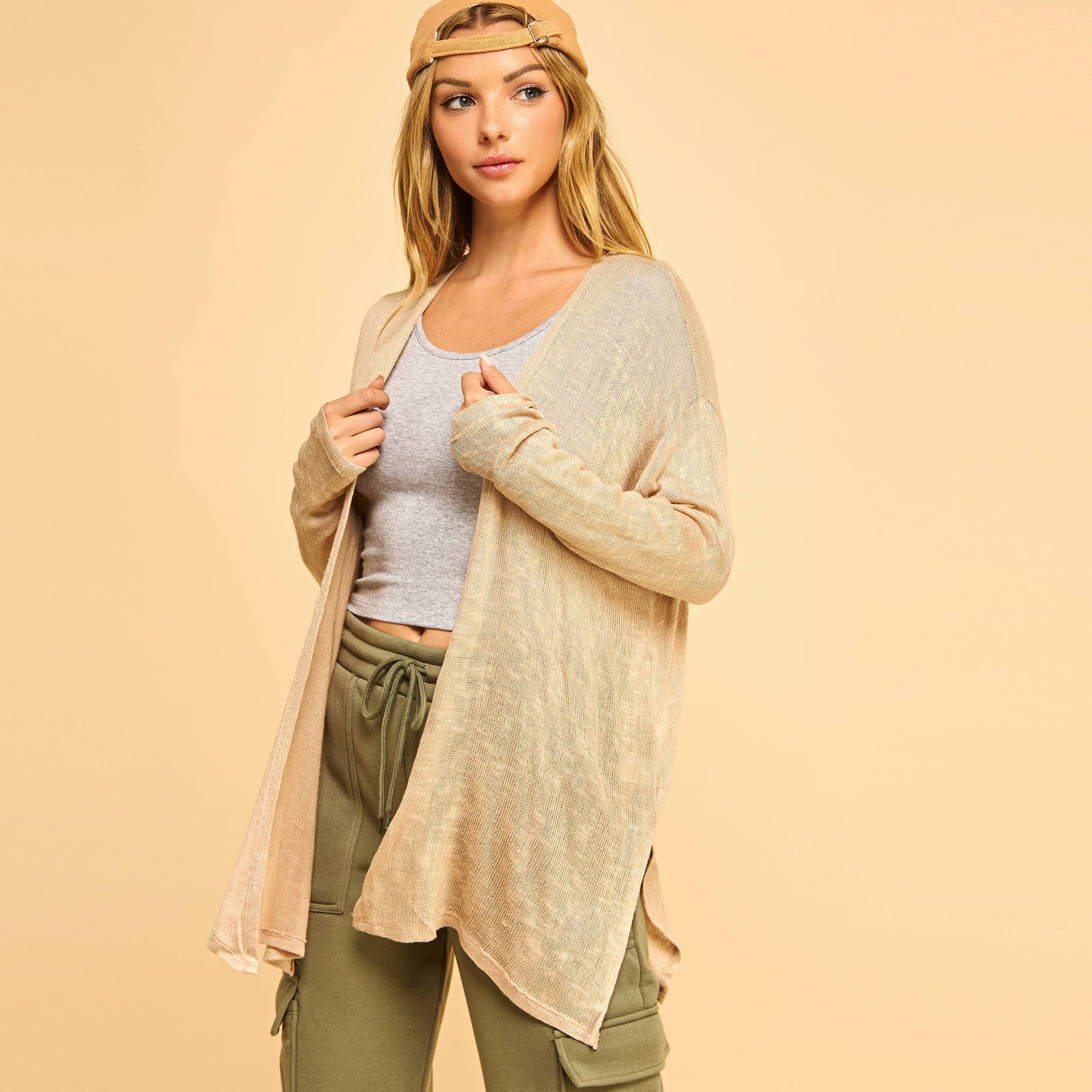 SLUBBED HACCI MIDI LONG SLEEVE DUSTER W/SIDE SLITS-F76353