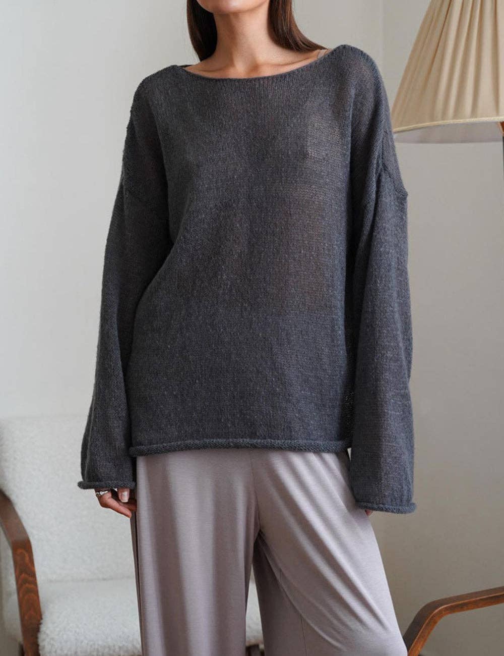 Ladies Solid Color Hollow Knit Top MY0106