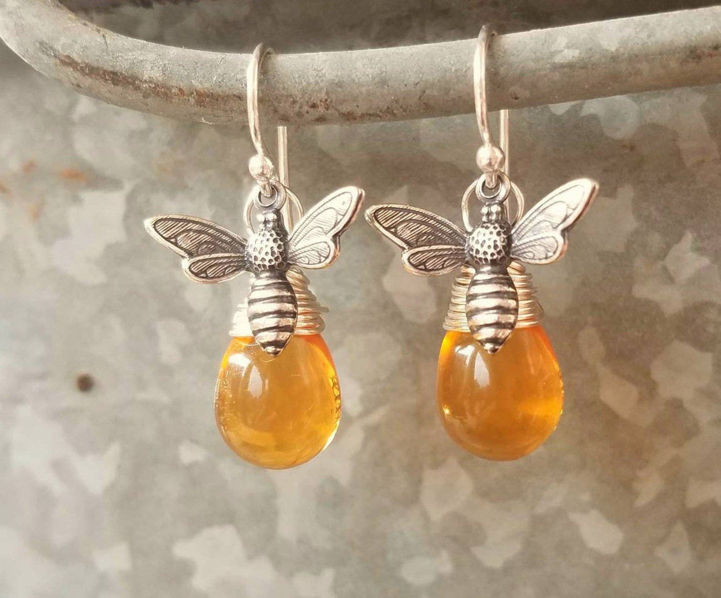 Boho Honey Bee Amber Drop Earrings