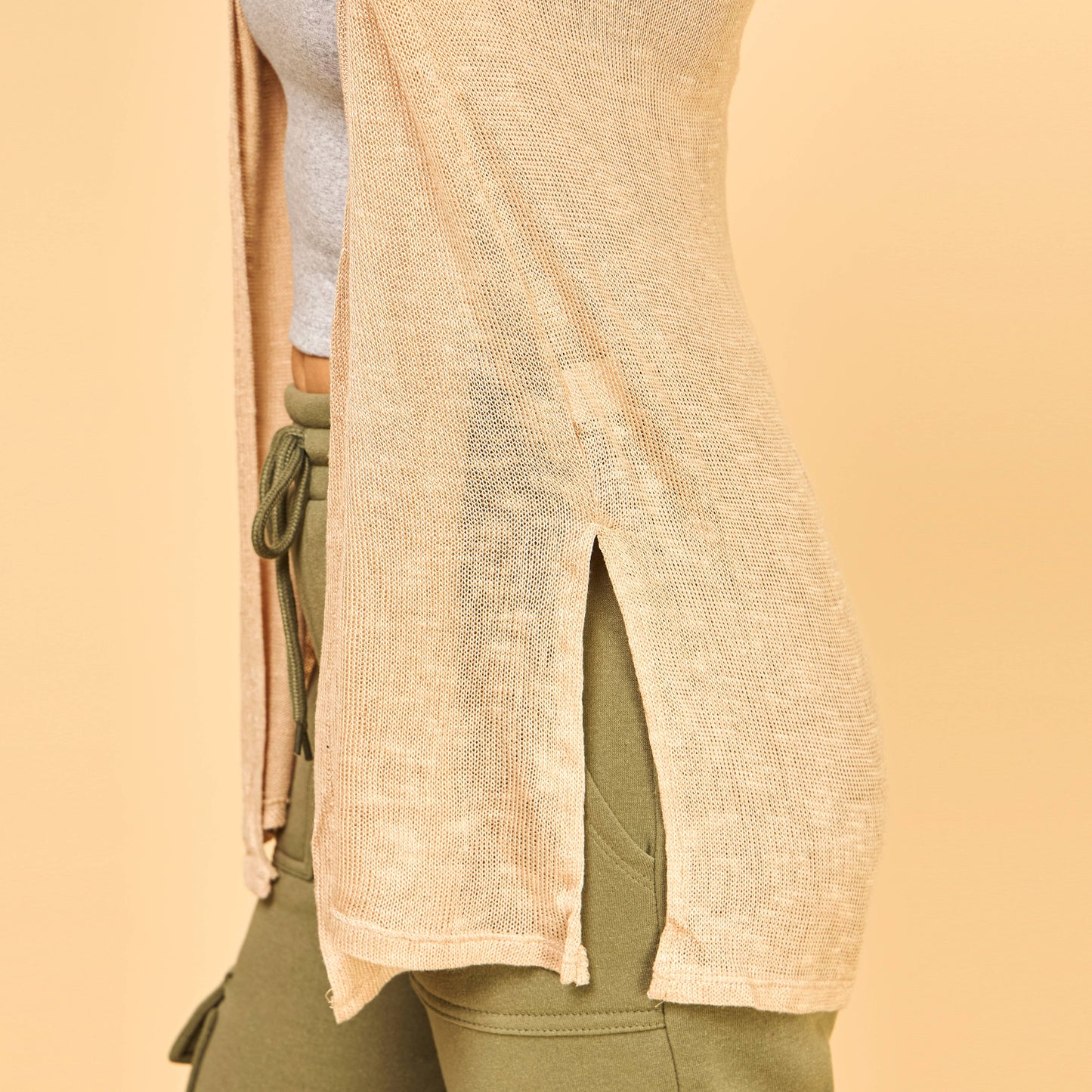 SLUBBED HACCI MIDI LONG SLEEVE DUSTER W/SIDE SLITS-F76353