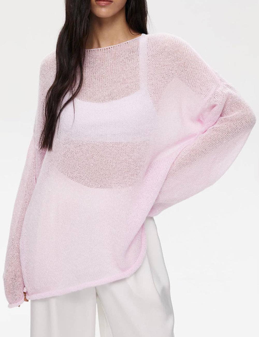 Ladies Solid Color Hollow Knit Top MY0106