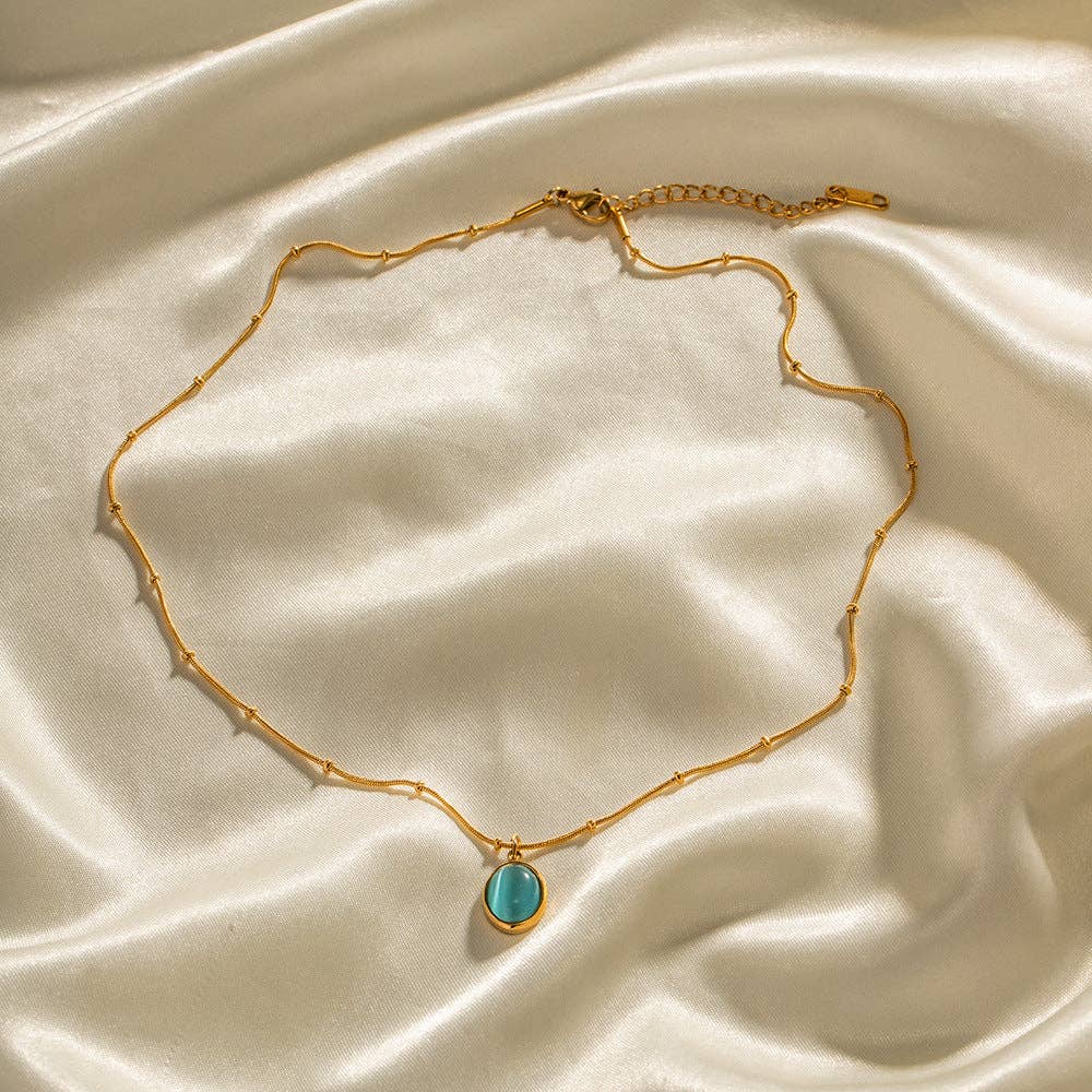 Vintage Blue Stone Pendant Necklace DPJN0856