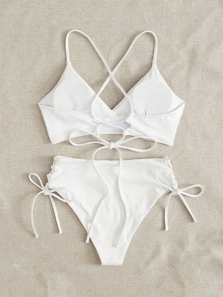 Ladies Solid Color Shoulder String Tie Bikini Set RFD-9684