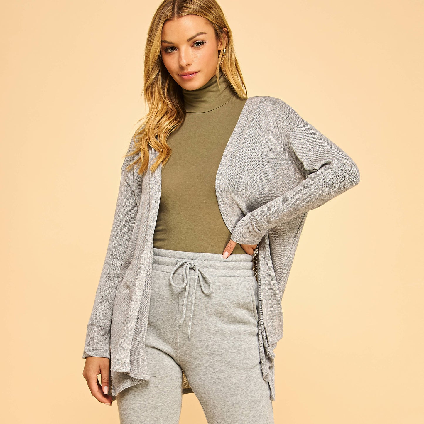 SLUBBED HACCI MIDI LONG SLEEVE DUSTER W/SIDE SLITS-F76353