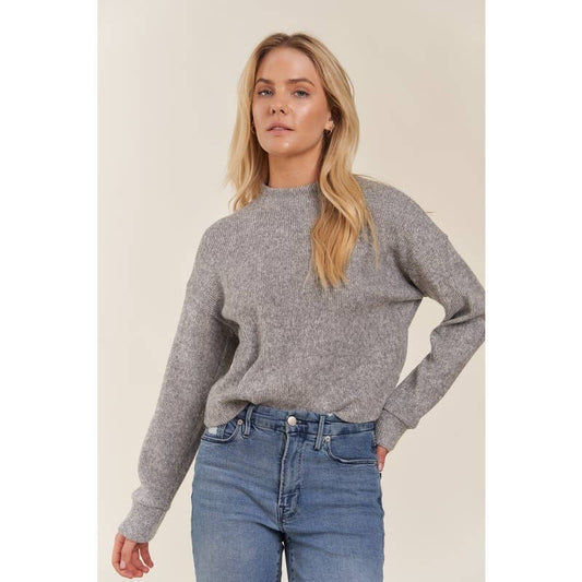 Mock Neck Long Sleeve Brushed Sweater Knit Top