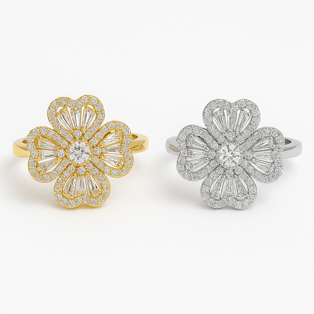 Spinner Flower Ring – Dual Tone Gold & Silver Fidget Spinner