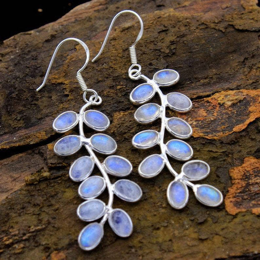 Creative Leaf Alloy Glitter Moonstone Earrings