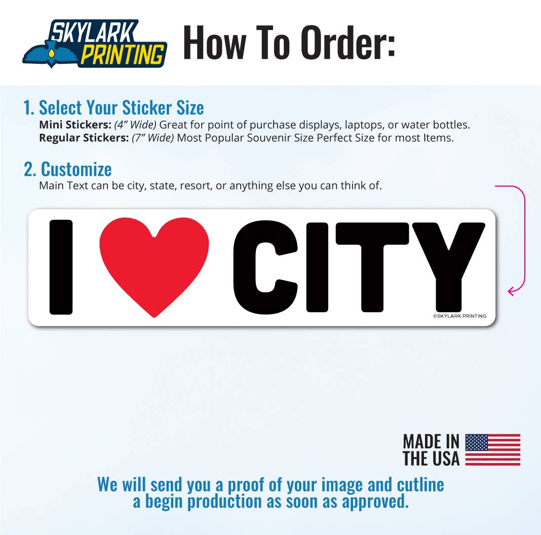 I Heart Your Town Custom Name Drop Souvenir Sticker