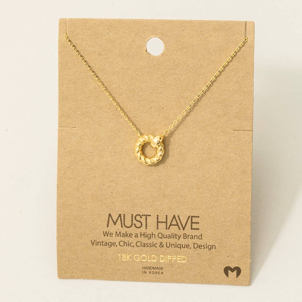 Gold Dipped Twisted Hoop Pendant Necklace