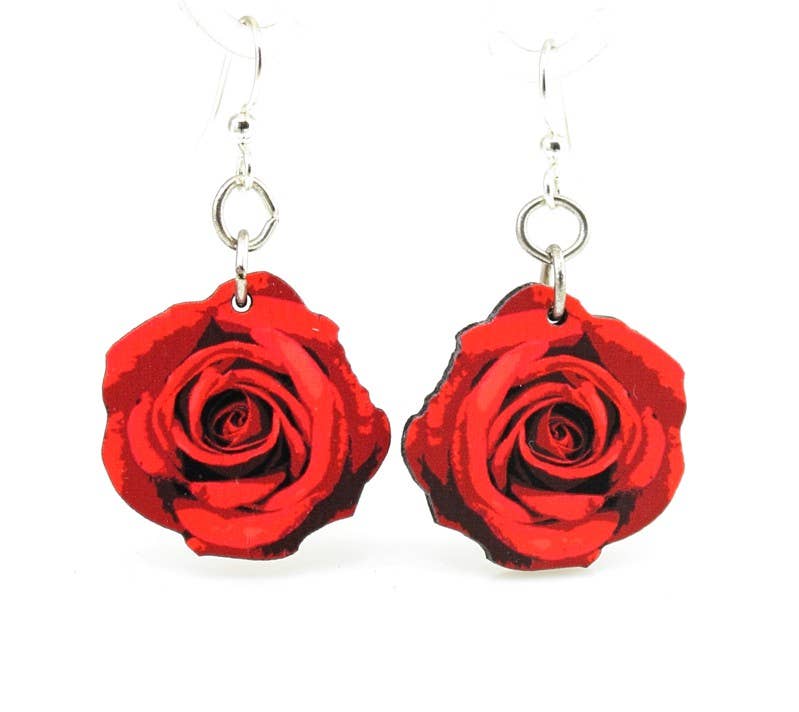 Deep Red Rose Blossom Earrings