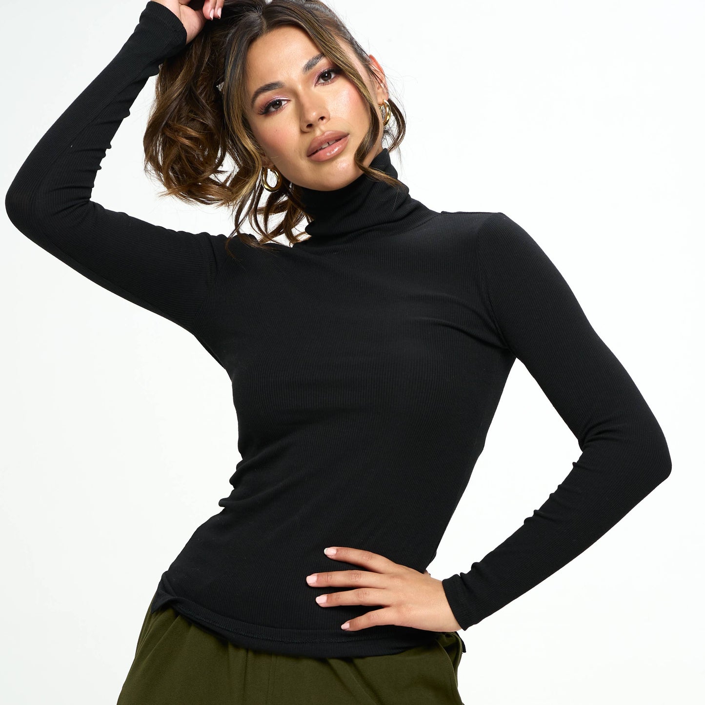 RIBBED TURTLE NECK SWEATER LONG SLEEVE TOP-F67933-D9