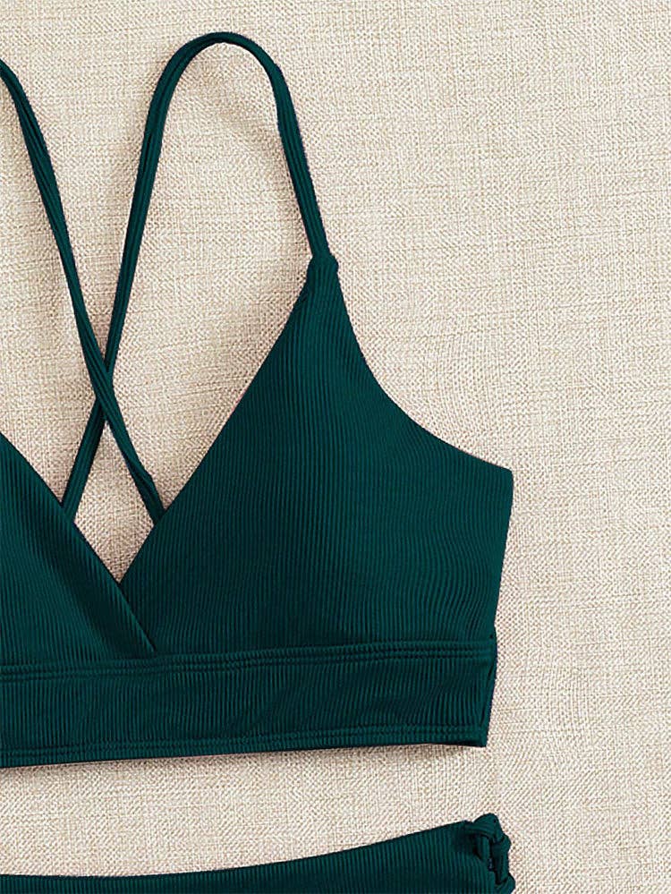 Ladies Solid Color Shoulder String Tie Bikini Set RFD-9684
