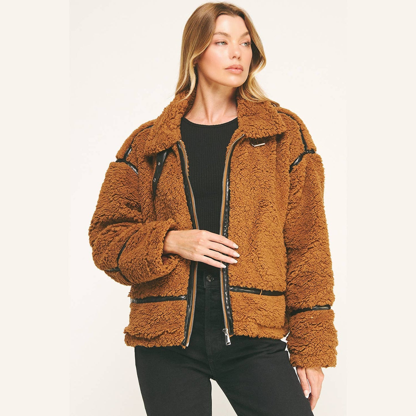 DEVIN FAUX SHEARLING AVIATOR JACKET