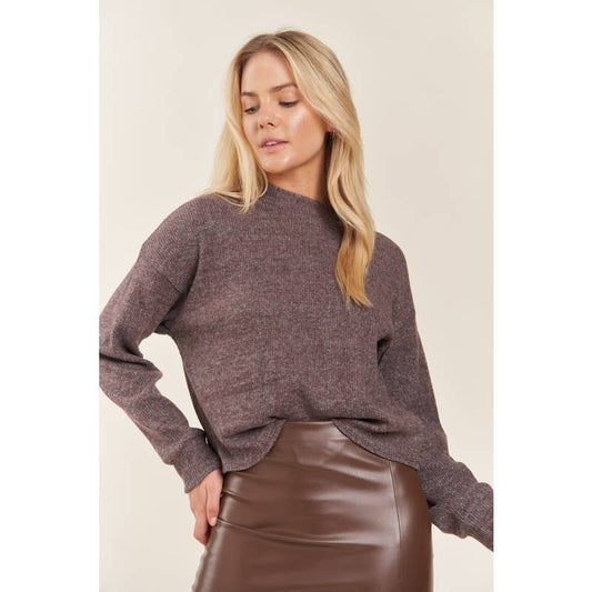 Mock Neck Long Sleeve Brushed Sweater Knit Top