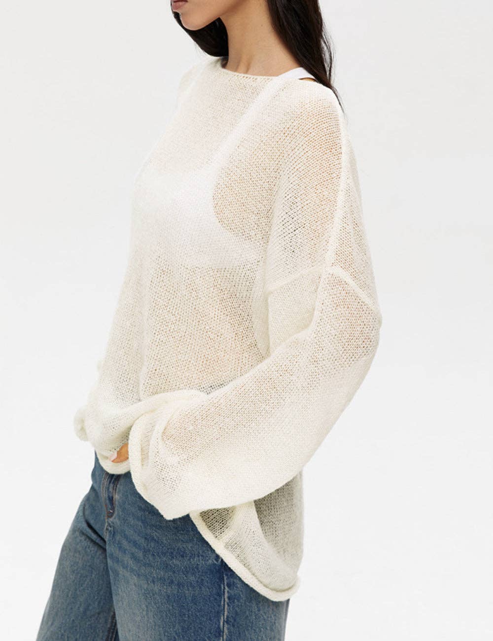 Ladies Solid Color Hollow Knit Top MY0106
