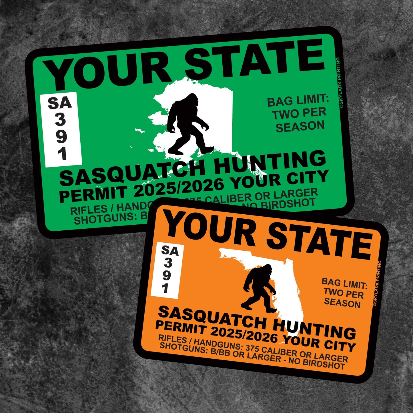 Sasquatch Hunting Permit Souvenir Sticker with Custom text