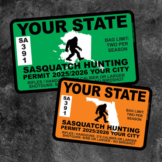 Sasquatch Hunting Permit Souvenir Sticker with Custom text