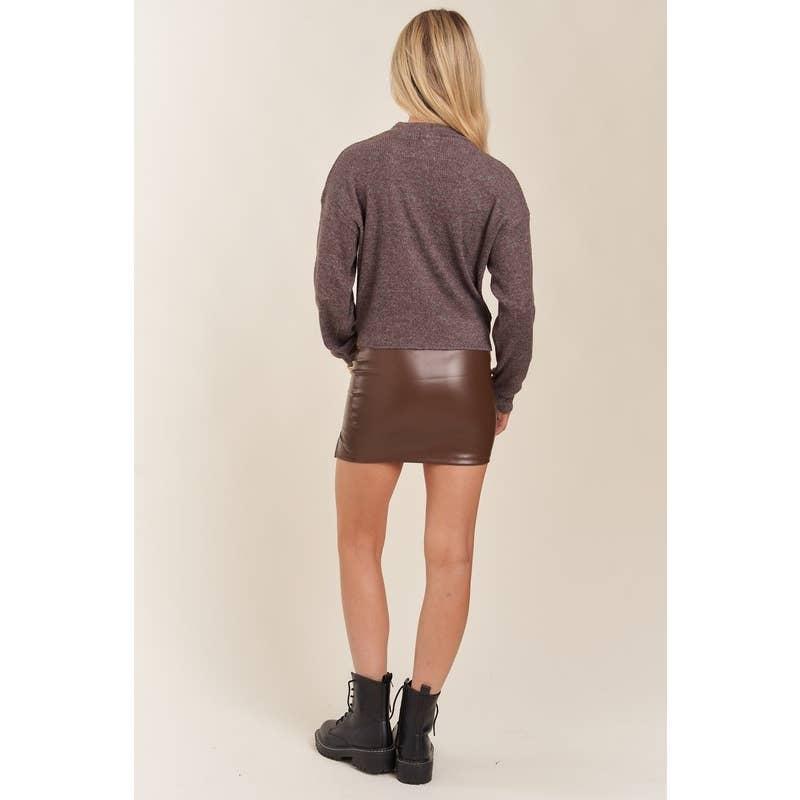 Mock Neck Long Sleeve Brushed Sweater Knit Top