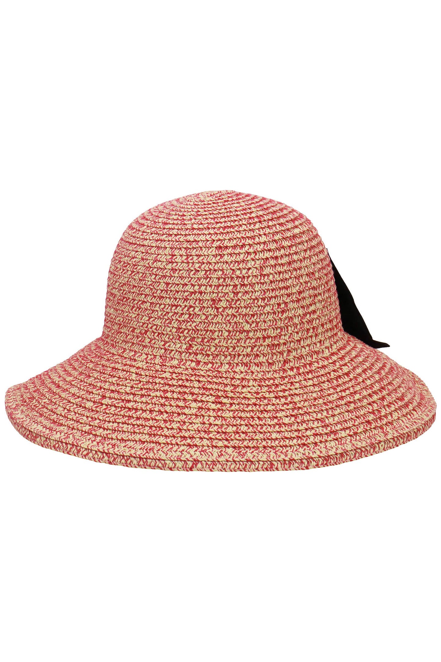 Black Bowtie Bucket Brim Paper Variegated Straw Sun Hat