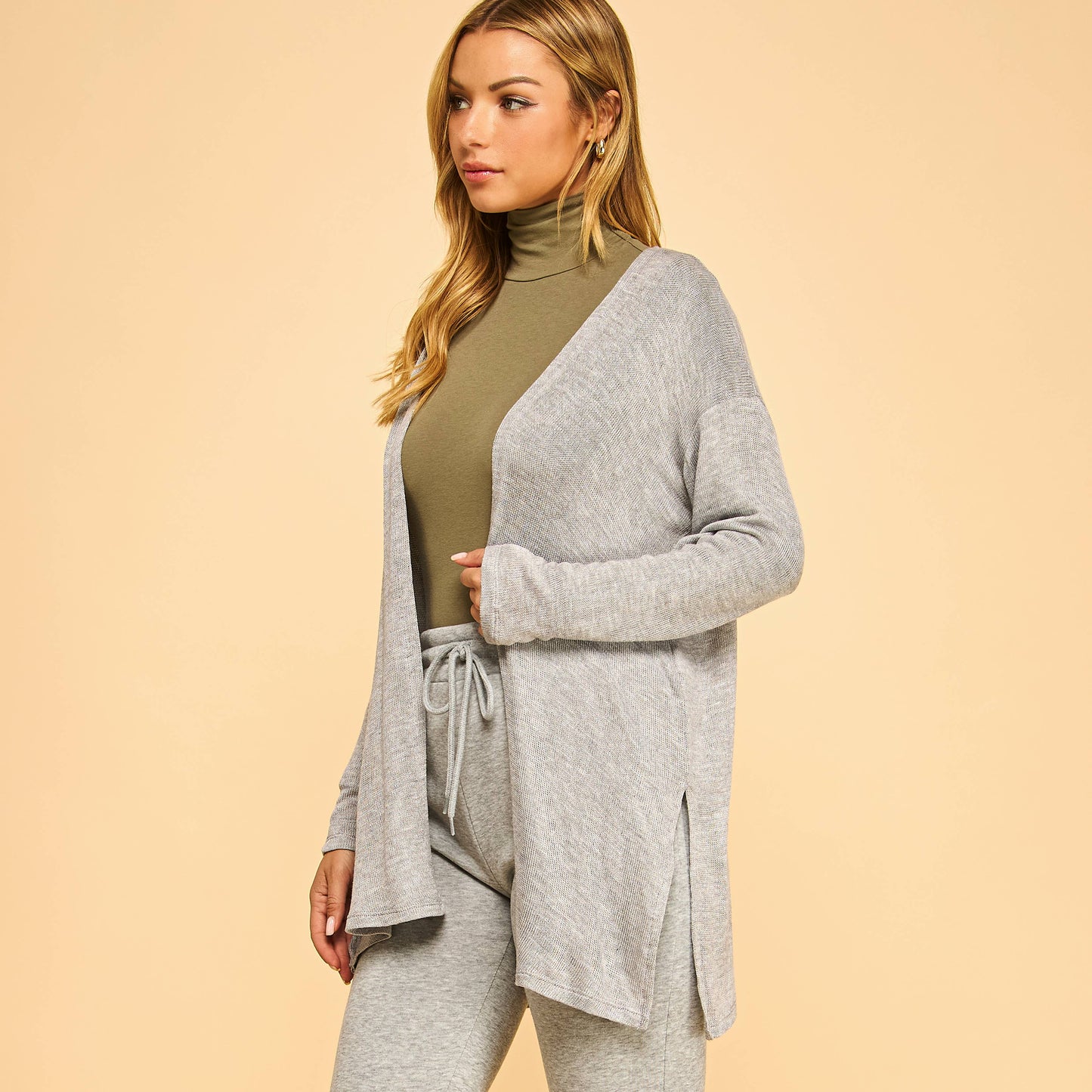 SLUBBED HACCI MIDI LONG SLEEVE DUSTER W/SIDE SLITS-F76353