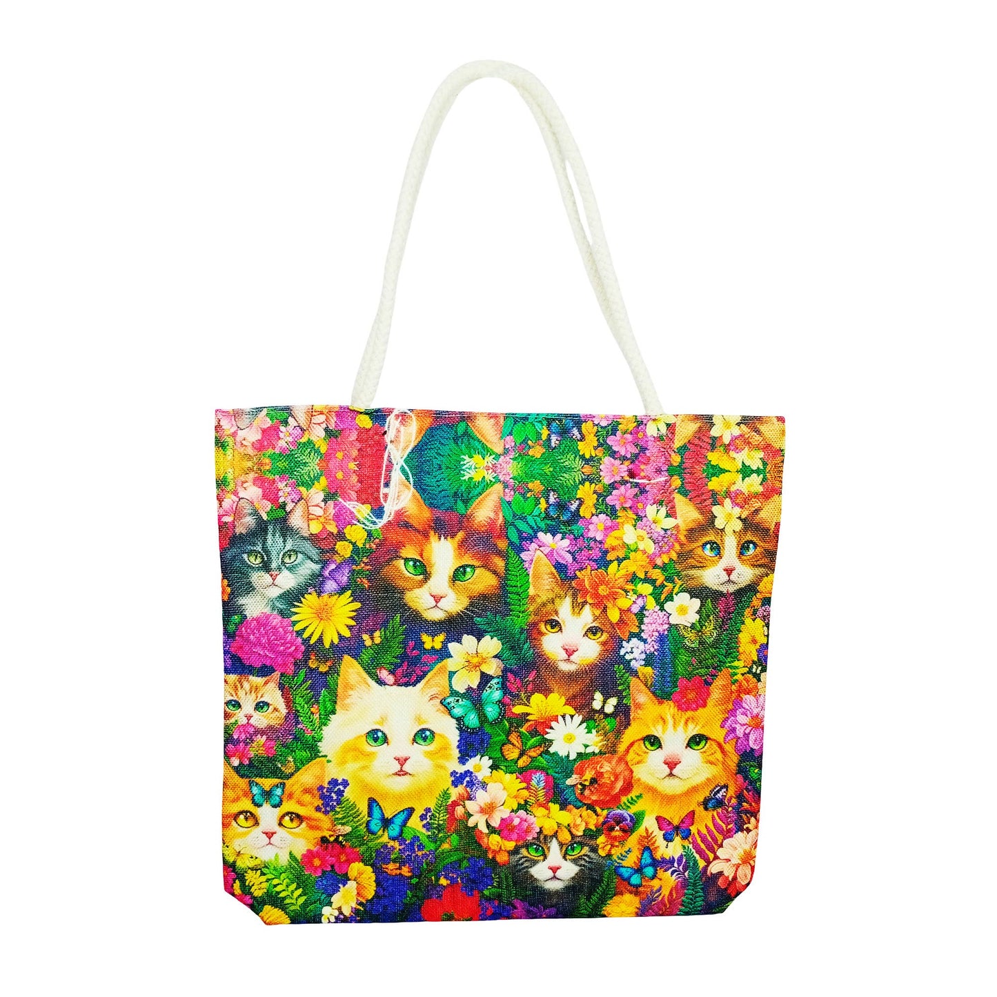Cats with Flowers Tote Bag