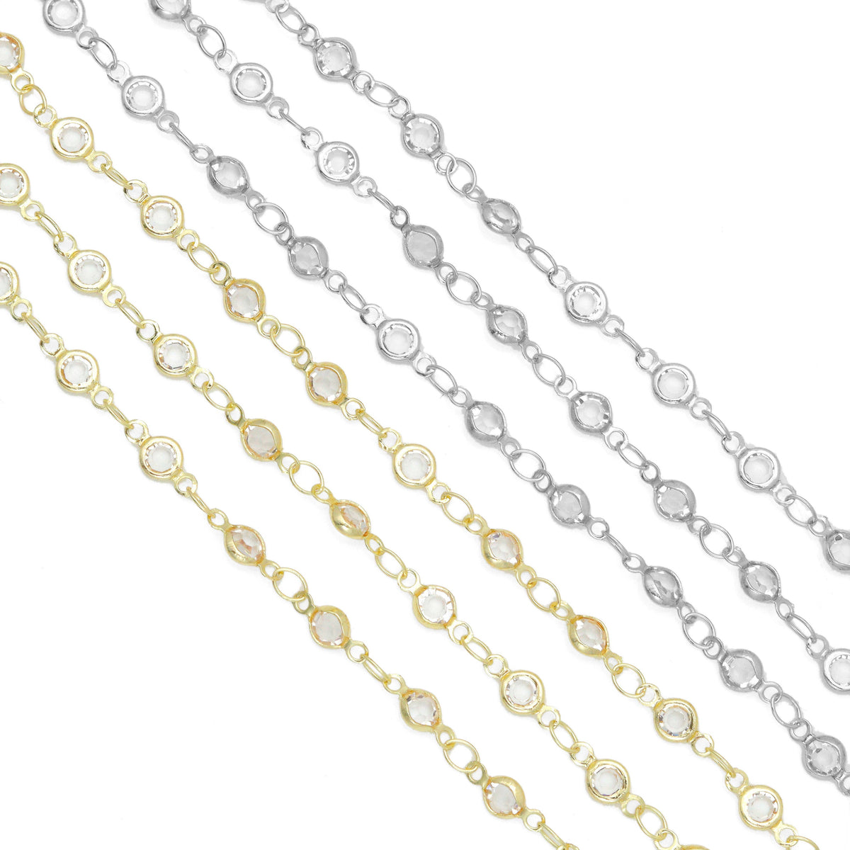Gold Silver Crystal Bezel Station Chain by Yard, Crystal Rosary Chain for Jewelry Making, LX1034