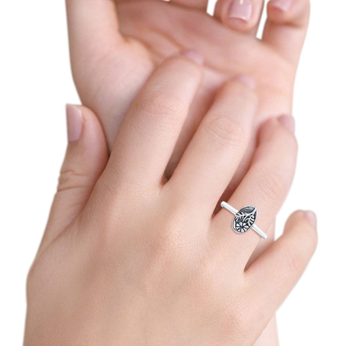 Flowers Oxidized Band Thumb Ring (9.5mm)