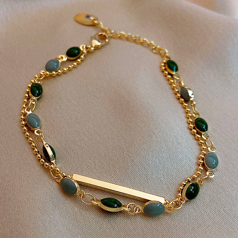 French Vintage Double Layer Bracelet for Women with Geometric Design