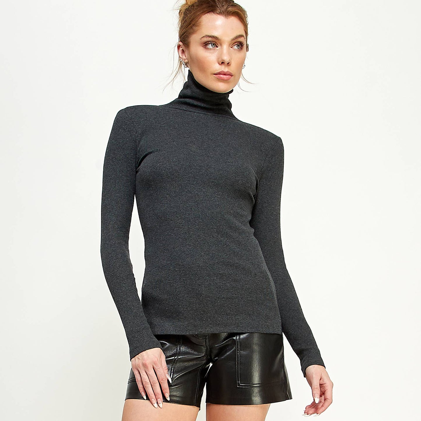 RIBBED TURTLE NECK SWEATER LONG SLEEVE TOP-F67933-D9