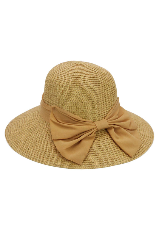 Satin Derby Bow Bucket Straw Sun Hat