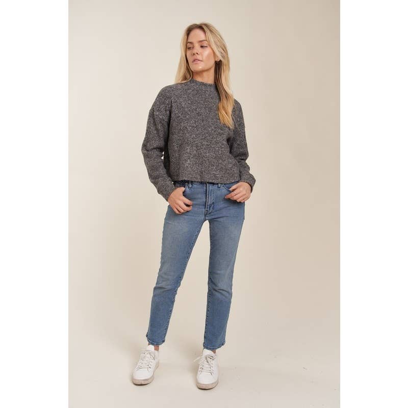 Mock Neck Long Sleeve Brushed Sweater Knit Top