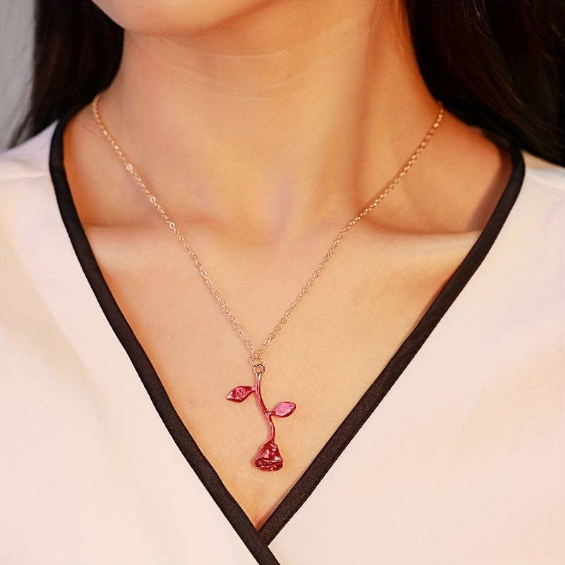 Gothic Heart Rose Flower Necklace for Women
