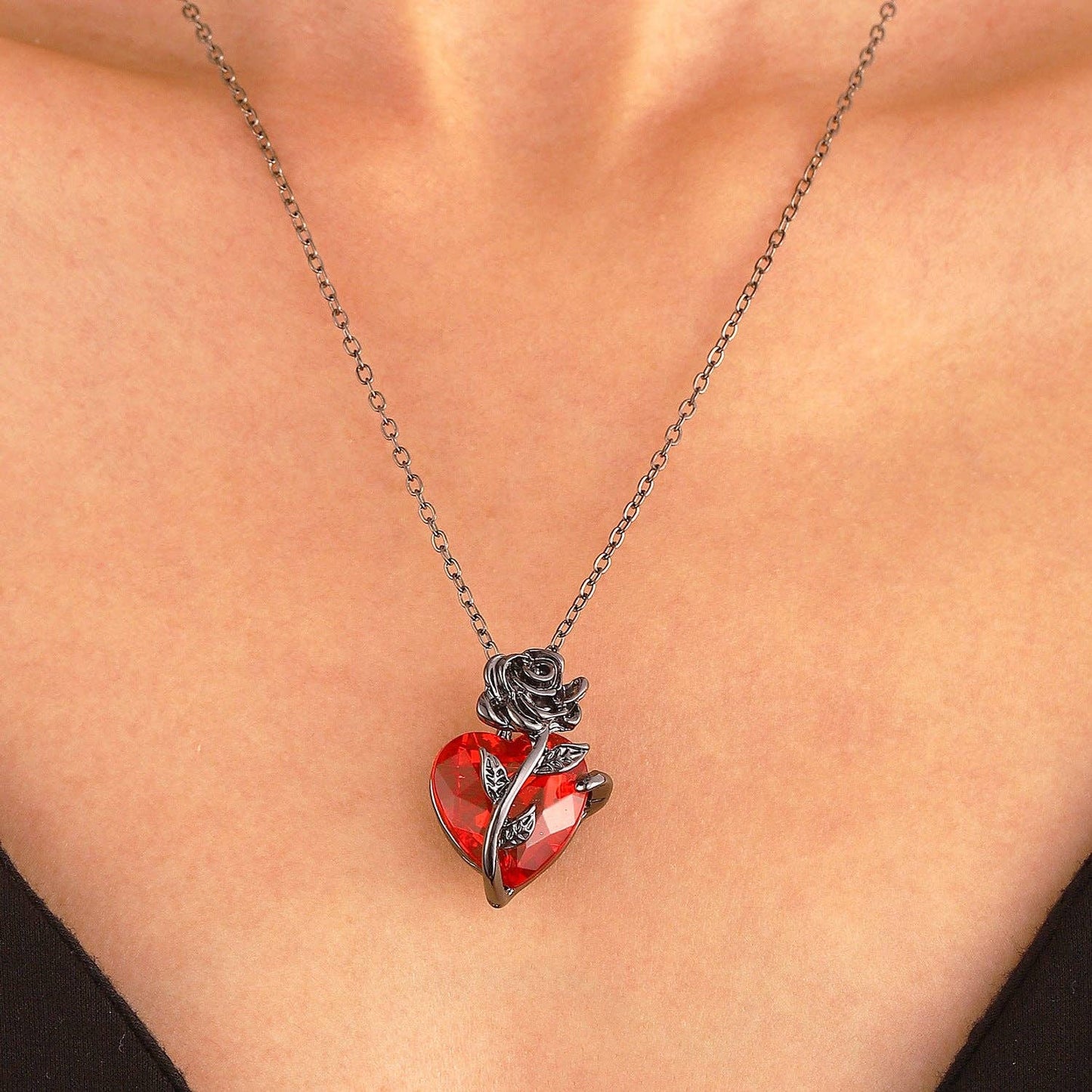 Gothic Heart Rose Flower Necklace for Women